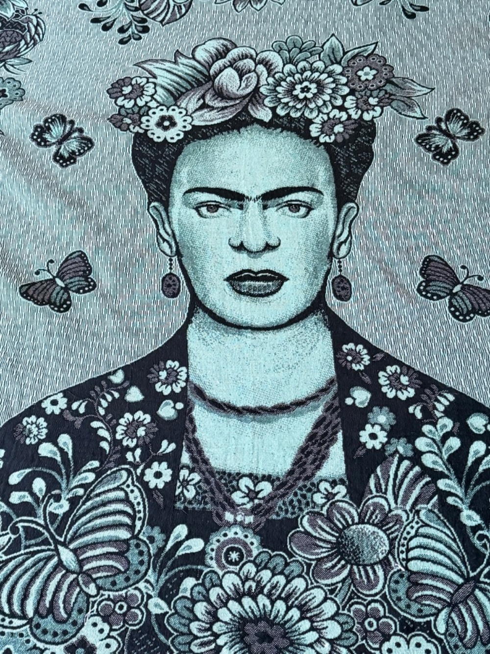 🖤 Frida Kahlo Reversible Woven Cotton Throw Blanket Oversized 90x78 Floral Boho - Picture 7 of 8